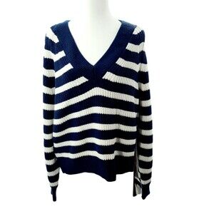 A New Day XL Chunky Sweater Womens Nautical Stripe V Neck Layer Toasty Warm Knit